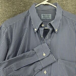 Hilditch Key Shirt Men Size 16.5 Blue Gingham Long Sleeve Button Up